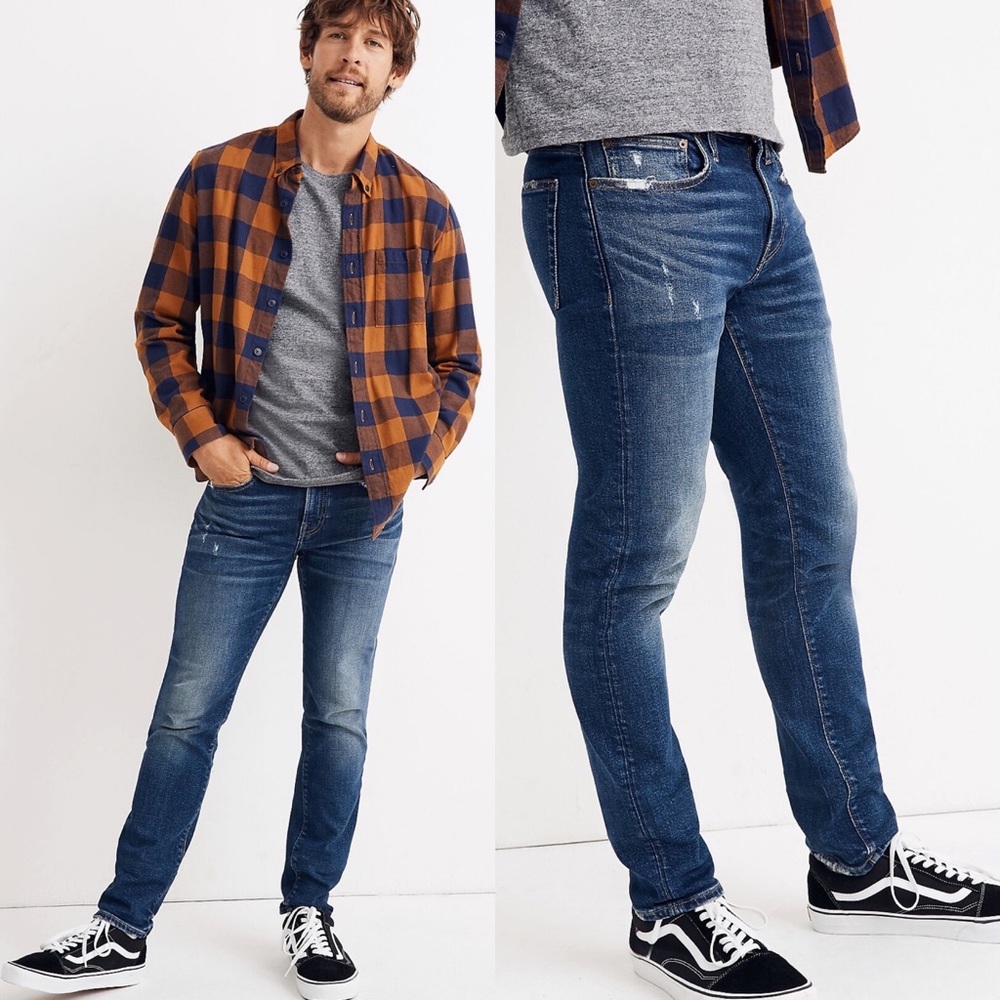 Madewell Athletic Enid Blue Wash Men's Slim Jeans - Picture 1 of 15